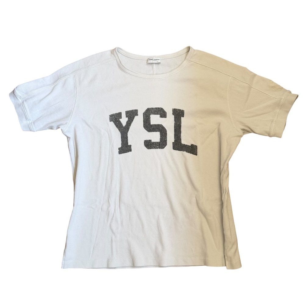 Saint Laurent White Tee with Logo Tag